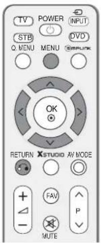 TV POWER INPUT STB Q. MENU MENU DVD SIMPUNK OK RETURN XSTUDIO AV MODE + FAV P - MUTE