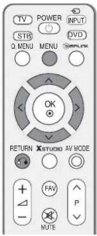 TV POWER INPUT STB Q. MENU MENU DVD SIMPLINK OK RETURN XSTUDIO AV MODE FAV P MUTE