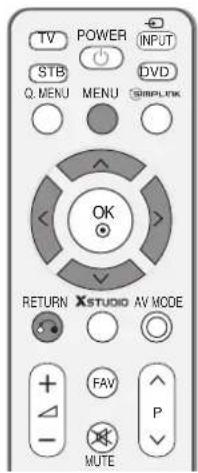 TV POWER INPUT STB DVD Q. MENU MENU SIMPLINK OK RETURN XSTUDIO AV MODE FAV P MUTE