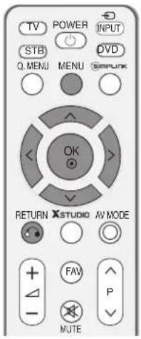 TV POWER INPUT STB DVD Q. MENU MENU SIMPUNK OK RETURN XSTUDIO AV MODE FAV PJTE