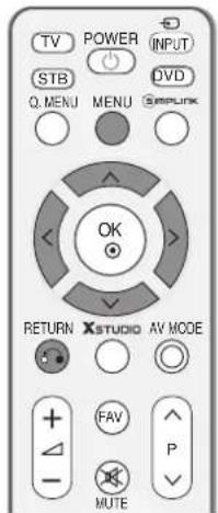 TV POWER INPUT STB DVD Q. MENU MENU SIMPLINK OK RETURN XSTUDIO AV MODE + FAV P - MUTE