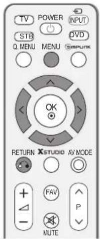 TV POWER INPUT STB 0. MENU MENU DVD OK RETURN XSTUDIO AV MODE FAV P MUTE