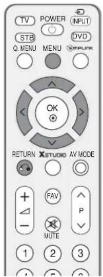 TV POWER INPUT STB DVD Q. MENU MENU SIMPUNK OK RETURN XSTUDIO AV MODE + FAV P - MUTE 1 2 3