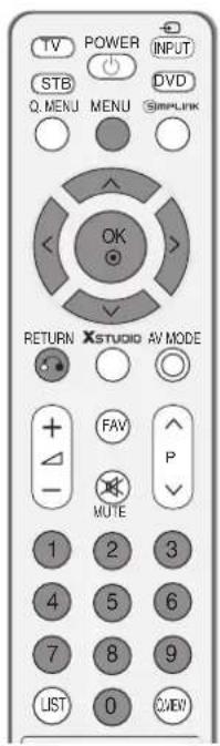 TV POWER INPUT STB ○○○○○○○○○○○○○○○○○○○○○○○○○○○○○○○○○○○○○○○○○○○○○○○○○○○○○○○○○○○○○○○○○○○○○○○○○○○○○○○○○○○○○○○○○○○○○○○○○○○○○ ○ Q. MENU MENU SIMPLINK OK RETURN XSTUDIO AV MODE + FAV P - MUTE 1 2 3 4 5 6 7 8 9 LIST 0 ○□□□□ □□□□