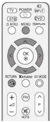 TV POWER INPUT STB DVD Q. MENU MENU Sepunk OK RETURN XSTUDIO AV MODE FAV P MUTE