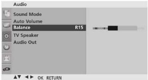 Audio Sound Mode Auto Volume Balance R15 TV Speaker Audio Out OK RETURN