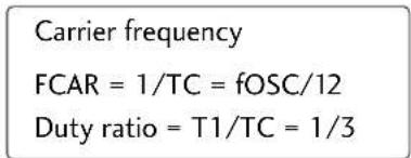 Carrier frequency FCAR = 1/TC = fOSC/12 Duty ratio = T1/TC = 1/3