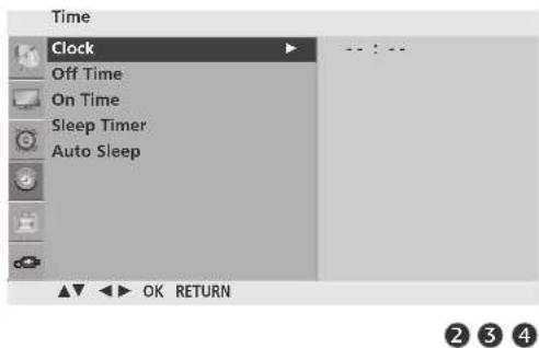 Time Clock Off Time On Time Sleep Timer Auto Sleep OK RETURN