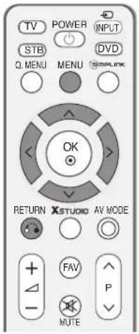 TV POWER INPUT STB DVD Q. MENU MENU SIMPLINK OK RETURN XSTUDIO AV MODE + FAV P - MUTE