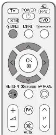TV POWER INPUT STB DVD Q. MENU MENU SIMPLINK OK RETURN XSTUDIO AV MODE + FAV P - MUTE
