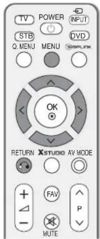 TV POWER INPUT STB DVD Q. MENU MENU SIMPLINK OK RETURN XSTUDIO AV MODE FAV P MUTE