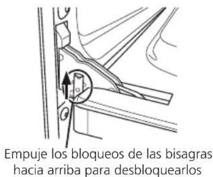 Empuje los bloqueos de las bisagras hacia arriba para desbloquearlos