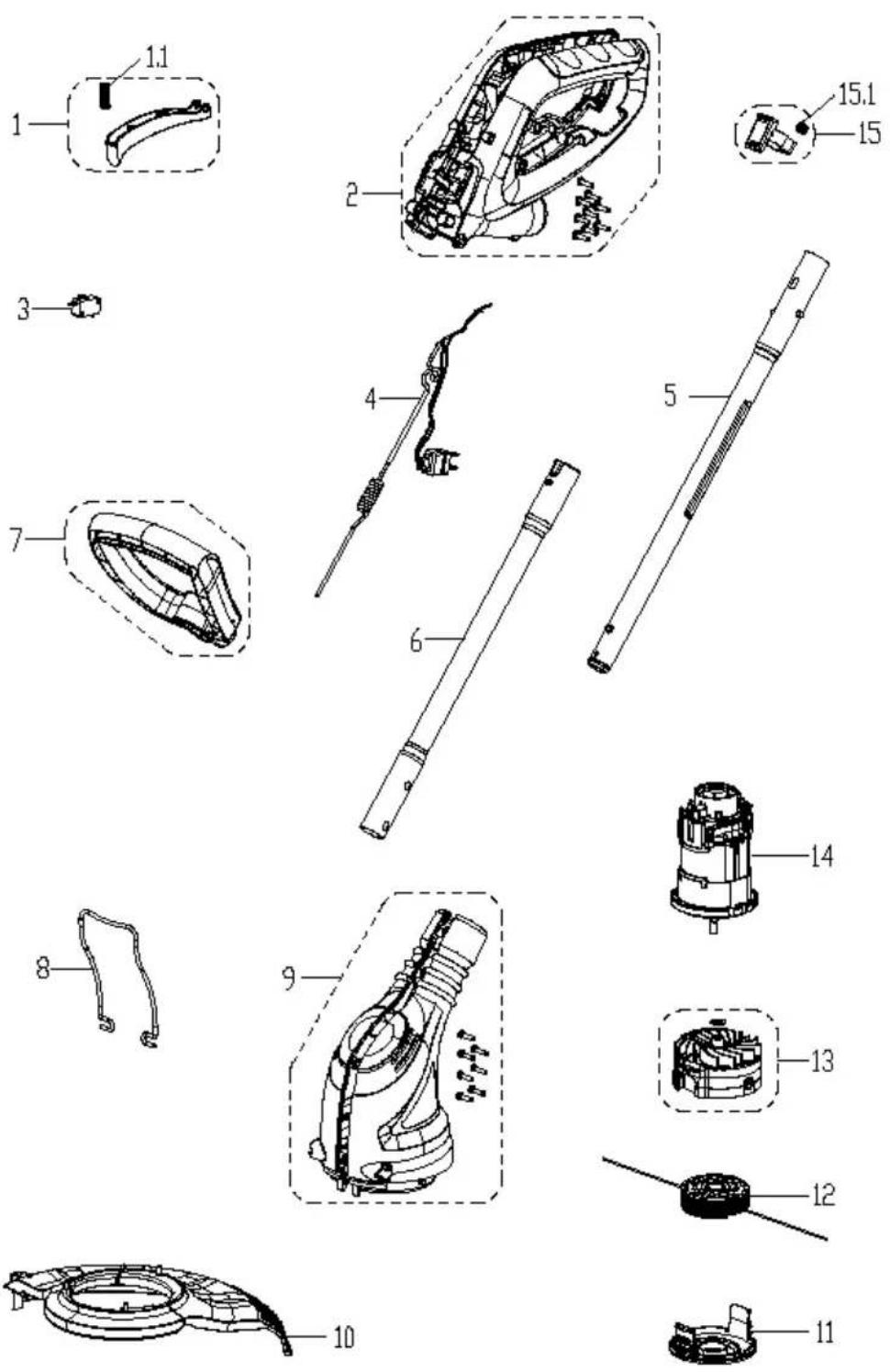 Exploded view diagram of a cleaning or cleaning device with numbered parts and exploded views