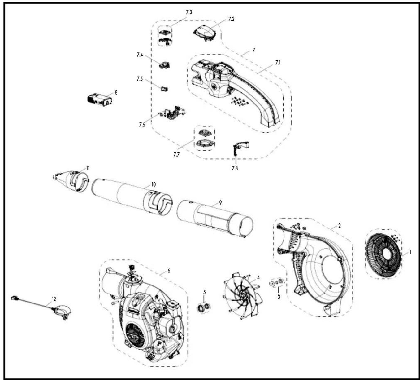 Exploded view diagram of a mechanical assembly with numbered parts for identification