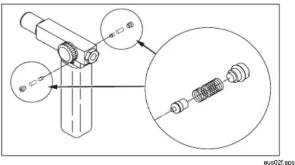 Technical diagram showing mechanical assembly with labeled components and a magnified inset of a spring component detail.