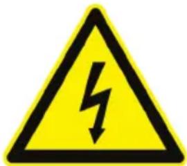 Yellow triangular warning sign with black lightning bolt symbol indicating electrical hazard