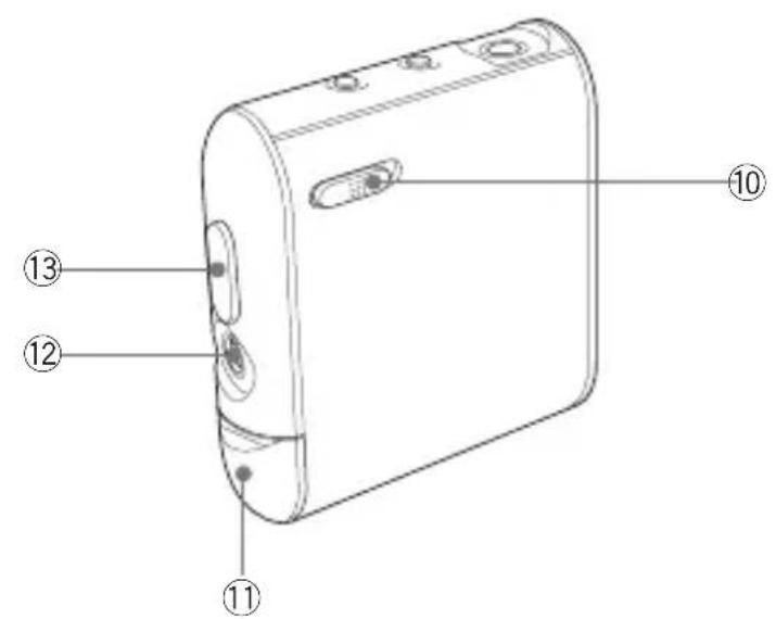 Technical diagram of a device with numbered parts labeled 10, 11, 12, and 13