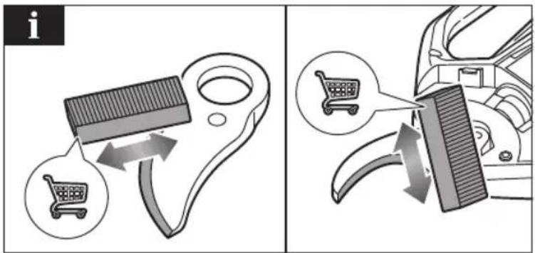 Diagram illustrating a shopping cart being removed from a car, with arrows indicating the process.