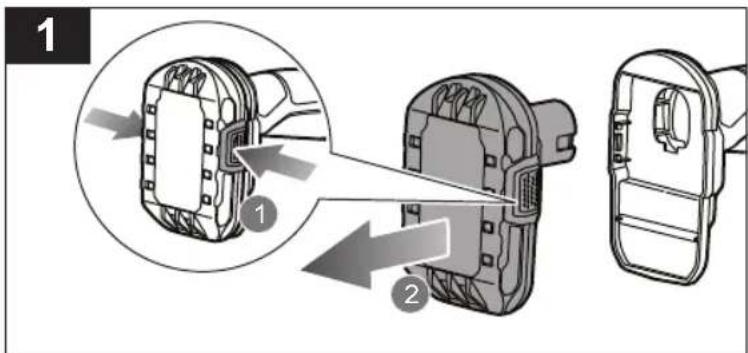 Technical diagram showing mechanical assembly steps with numbered annotations and directional arrows indicating movement or assembly.