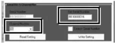 Serial No. 1 Channel No. Serial Number 603000010 Serial Number 8 Read Setting Read Serial Number RB 3000016 Design Serial Number Write Setting