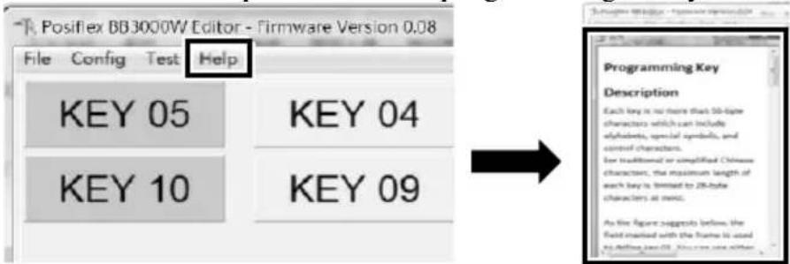Posiflex BB3000W Editor - Firmware Version 0.08 File Config Test Help KEY 05 KEY 04 KEY 10 KEY 09 Programming Key Description Each key is not more than 50-type characters which can include alphabets, special symbols, and control characters. for traditional or simplified Chinese characters, the maximum length of each key is limited to 28-bit characters at next. As the figure suggests below, the field involved with the frame is used in defining you all. You can use either http://www.bosiflex.com/63/2017