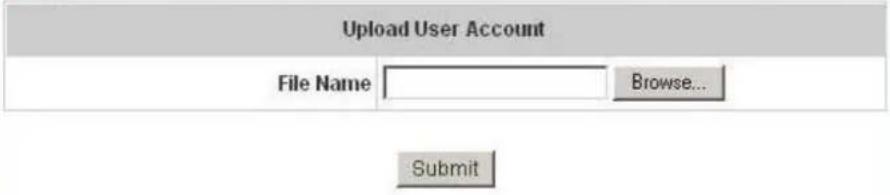 Upload User Account File Name Browse... Submit