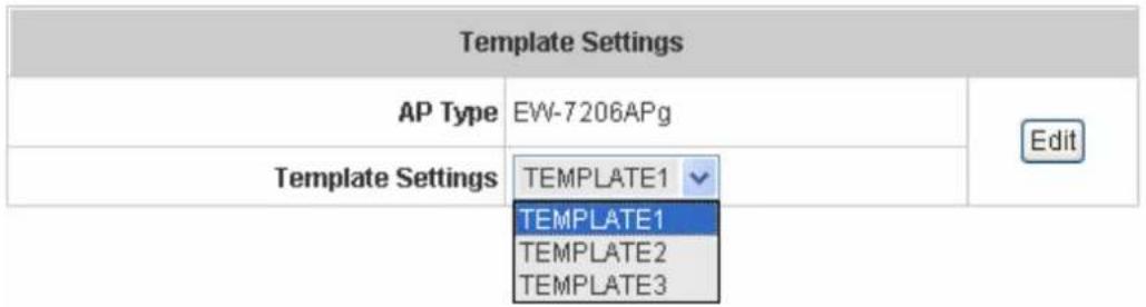 Template Settings AP Type EW-7206APg Template Settings TEMPLATE1 TEMPLATE1 TEMPLATE2 TEMPLATE3