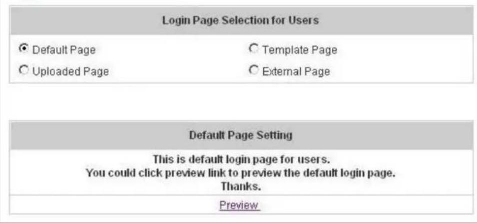 Login Page Selection for Users Default Page Template Page Uploaded Page External Page Default Page Setting This is default login page for users. You could click preview link to preview the default login page. Thanks. Preview