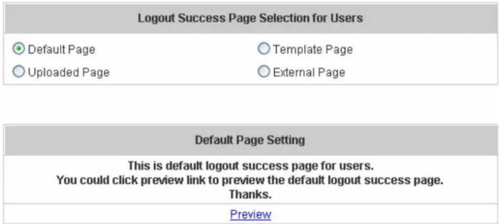 Logout Success Page Selection for Users Default Page Template Page Uploaded Page External Page Default Page Setting This is default logout success page for users. You could click preview link to preview the default logout success page. Thanks. Preview