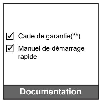 ✓ Carte de garantie(**) ✓ Manuel de démarrage rapide Documentation