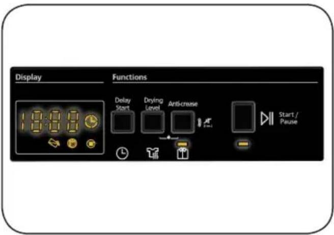Display Functions Delay Start Drying Level Anti-crease Start / Pause