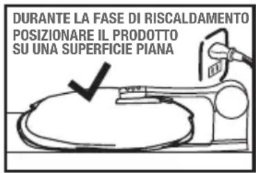 DURANTE LA FASE DI RISCALDAMENTO POSIZIONARE IL PRODOTTO SU UNA SUPERFICIE PIANA