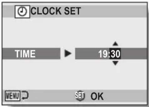 CLOCK SET TIME 19:30 MENU SET OK