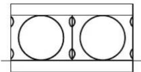 Pure geometric diagram with two circles and a vertical line, no text or symbols present