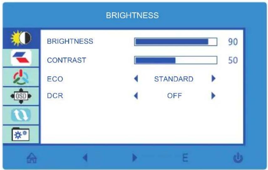 BRIGHTNESS BRIGHTNESS 90 CONTRAST 50 ECO STANDARD DCR OFF