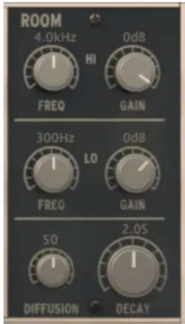 ROOM 4.0kHz HI FREQ 0dB GAIN 300Hz LO FREQ 0dB GAIN SO 2.05 DIFFUSION DECAY