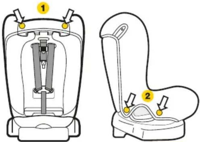 Diagram showing two car seat configurations with numbered labels indicating specific seat positions or features.