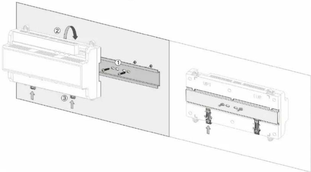 Technical diagram showing component assembly with numbered parts and directional arrows indicating motion or movement.