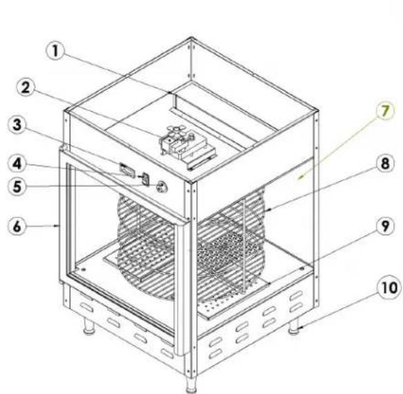 Technical diagram of a 10-inch vacuum oven with numbered components for identification