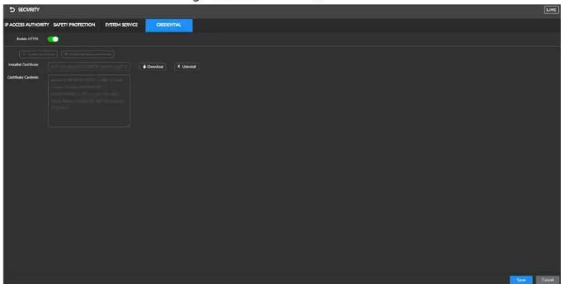 SECURITY ACCESS AUTHORITY SAFETY PROTECTION SYSTEM SERVICE CREDENTIAL Enable HTTPS Install Certificate Download Uninstall Certificate Contents Save Cancel