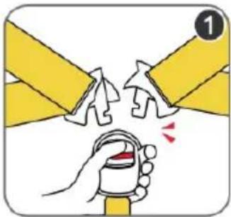 Illustration showing a hand holding a spray can with warning symbols and a numbered label '1' pointing to the spray.