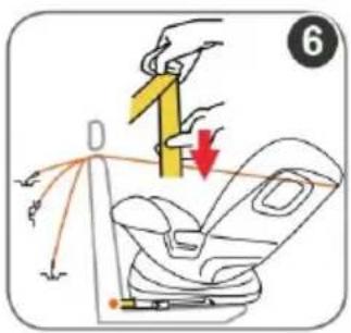 Diagram illustrating seatbelt usage with a hand holding a yellow belt and a red downward arrow indicating load or direction.