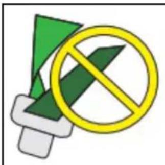 Warning sign with green and yellow stripes, indicating no hazard or caution against a vehicle