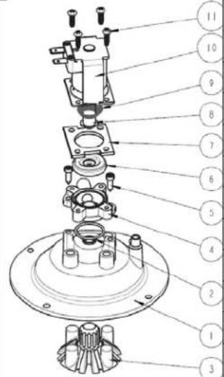 Technical diagram of a mechanical assembly with numbered components for identification
