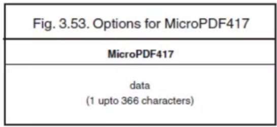 Fig. 3.53. Options for MicroPDF417 MicroPDF417 data (1 upto 366 characters)