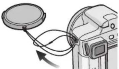 Diagram showing a camera lens connected to a screen, with an arrow indicating direction (no text or symbols present)
