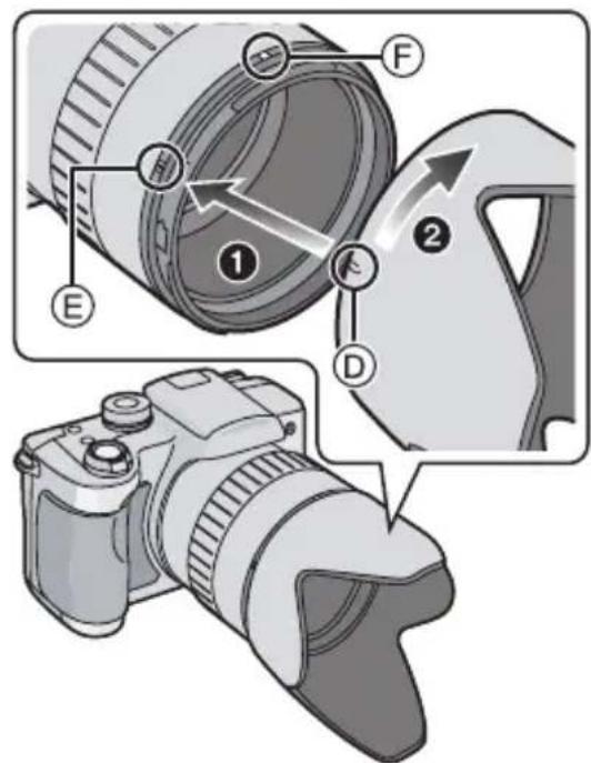 Diagram showing camera lens assembly with labeled parts and directional arrows indicating components