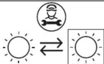 Weather icon showing sun and gear symbol with directional arrow, likely indicating solar or wind conditions