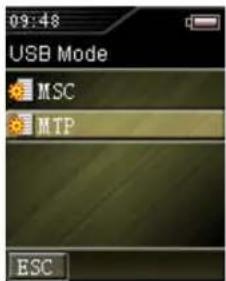 09:48 USB Mode MSC MTP ESC