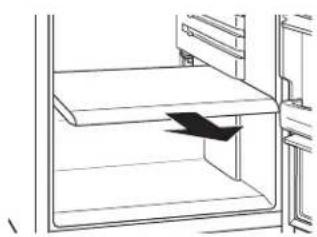 Line drawing of a cabinet interior with two shelves and a door, showing no text or symbols